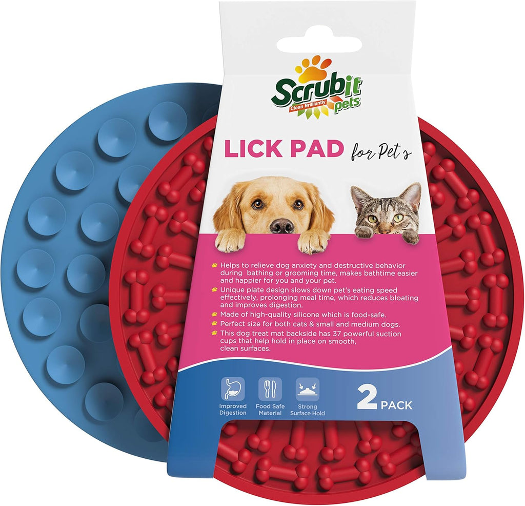 -Pets Lick Pad for Dogs - Dog Bathing Distraction Device - Dog Lick Pad Works as Slow Treat Dispensing Mat - Suction Cups Attach to Wall for Pet Bathing, Grooming and Dog Training (2 Pack)