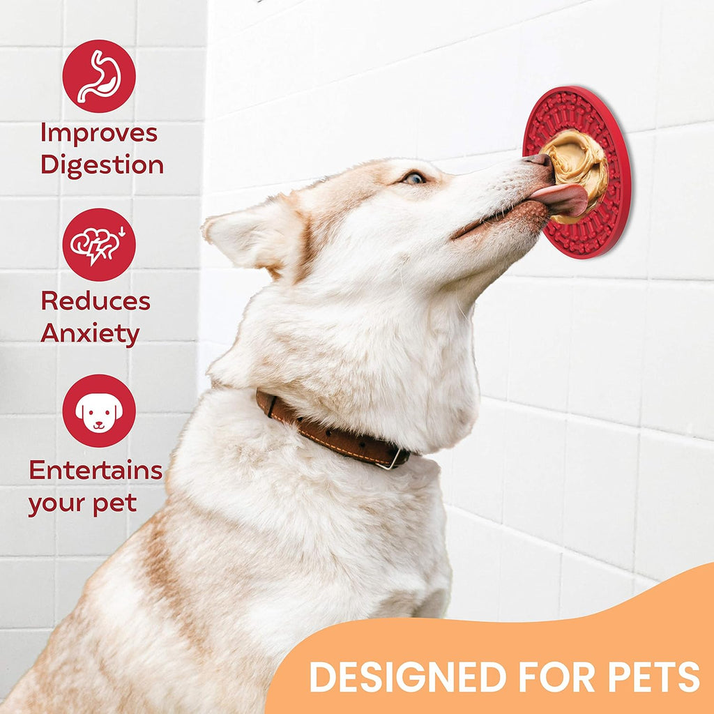 -Pets Lick Pad for Dogs - Dog Bathing Distraction Device - Dog Lick Pad Works as Slow Treat Dispensing Mat - Suction Cups Attach to Wall for Pet Bathing, Grooming and Dog Training (2 Pack)