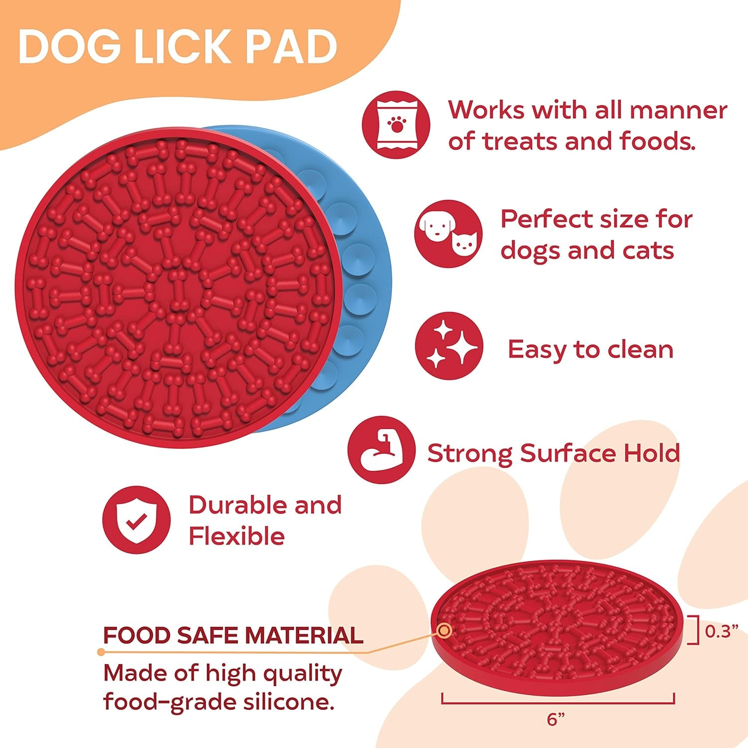 -Pets Lick Pad for Dogs - Dog Bathing Distraction Device - Dog Lick Pad Works as Slow Treat Dispensing Mat - Suction Cups Attach to Wall for Pet Bathing, Grooming and Dog Training (2 Pack)
