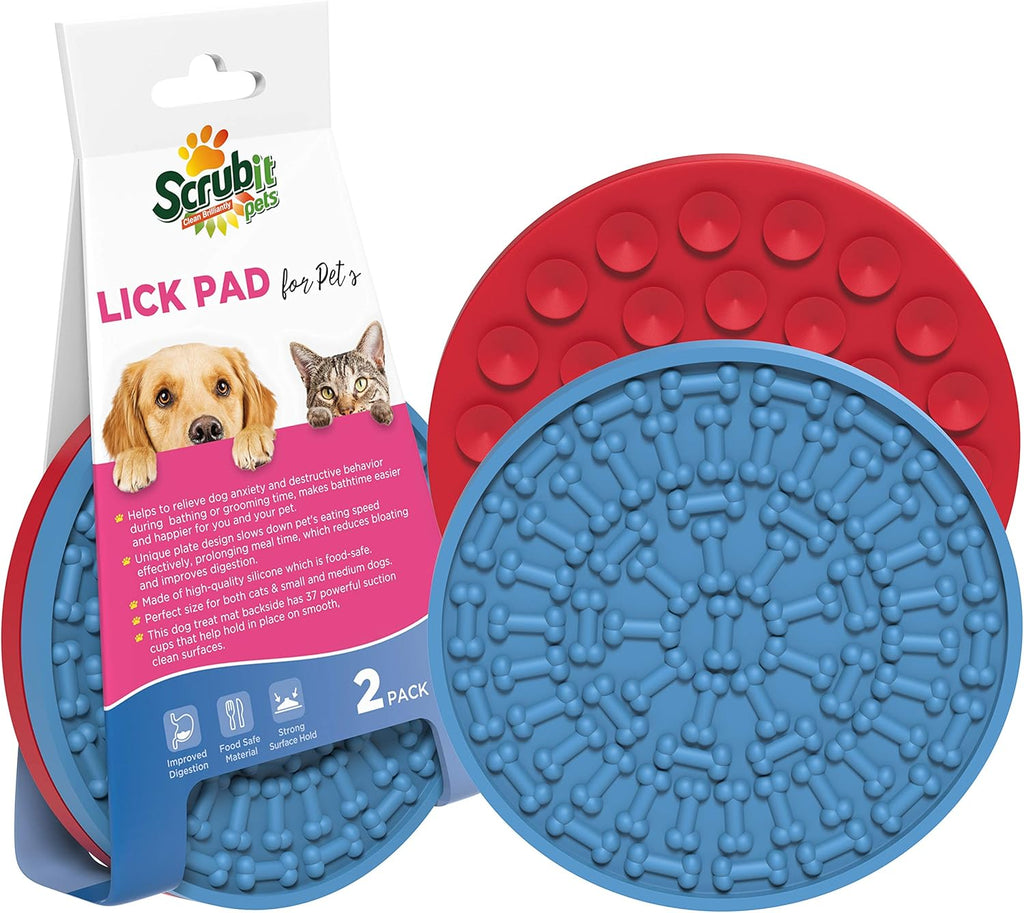 -Pets Lick Pad for Dogs - Dog Bathing Distraction Device - Dog Lick Pad Works as Slow Treat Dispensing Mat - Suction Cups Attach to Wall for Pet Bathing, Grooming and Dog Training (2 Pack)